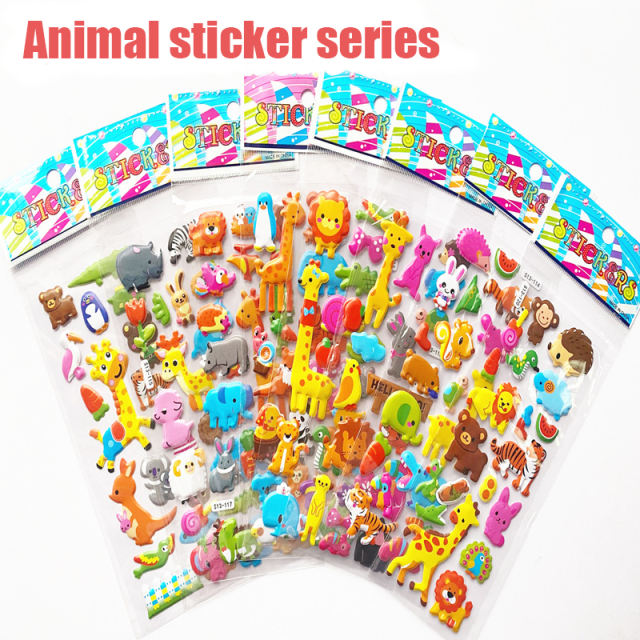 8 PCS 3D Cartoon Zoo Wild Animals Stickers  Cute Toys Decoration Bubble Cute PVC Kids DIY Classic Toy Girl Boy Gifts Children