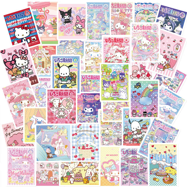 50pcs Sanrio Cartoon Card Stickers Cute Hello kitty Kuromi Melody Waterproof Poster Anime Decals DIY Decoration Kawaii Gift Girl