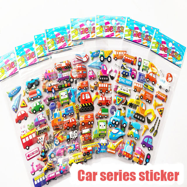 8PCS 3D New Cartoon Transportation Cars Series Stickers Sticky Cute Changing  Bubble PVC Train Plane Kids DIY Toy Girl Boy Gifts