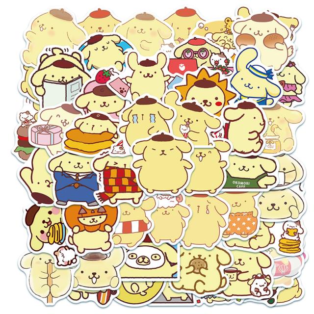 50pcs Pom Pom Purin Sanrio Cartoon Stickers Car Laptop Luggage Stationery Decorative Waterproof Decals DIY Kawaii Gifts For Girl