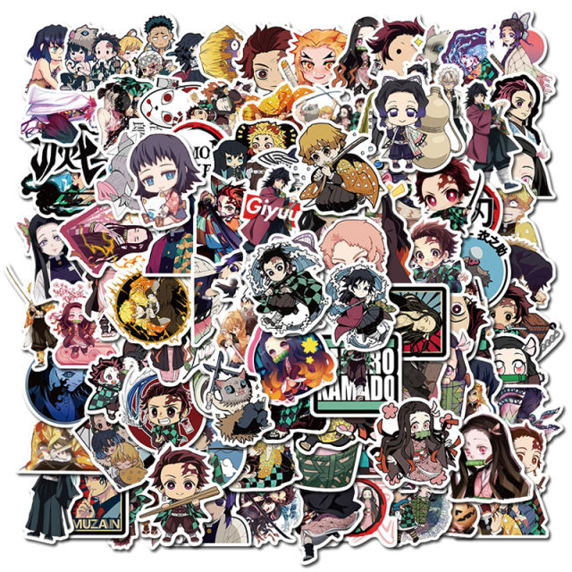 100PCS Anime Demon Slayer Character Stickers PVC Waterproof For Laptop Bicycle Car Skateboard Phone Luggage Guitar Toys Children