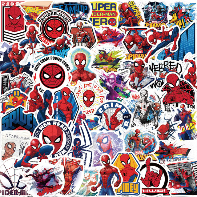 50 PCS Cartoon Marvel Spider Man Stickers Cool The Avengers Superhero Waterproof DIY Laptop Skateboard Graffiti Toys For Kids