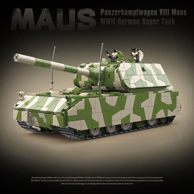 WW2 Military Heavy Tank German Panzerkampfwagen VIII Maus Minifigs Building Blocks Army Soldier Weapon Gun Children Toys Gifts