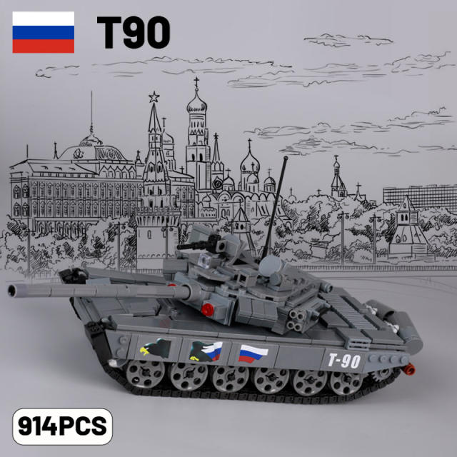 Cold War Military Russian T90 Main Battle Tank Building Blocks Soviet Army Soldiers Weapon Gun Track Battery Vehicle Boys Gifts