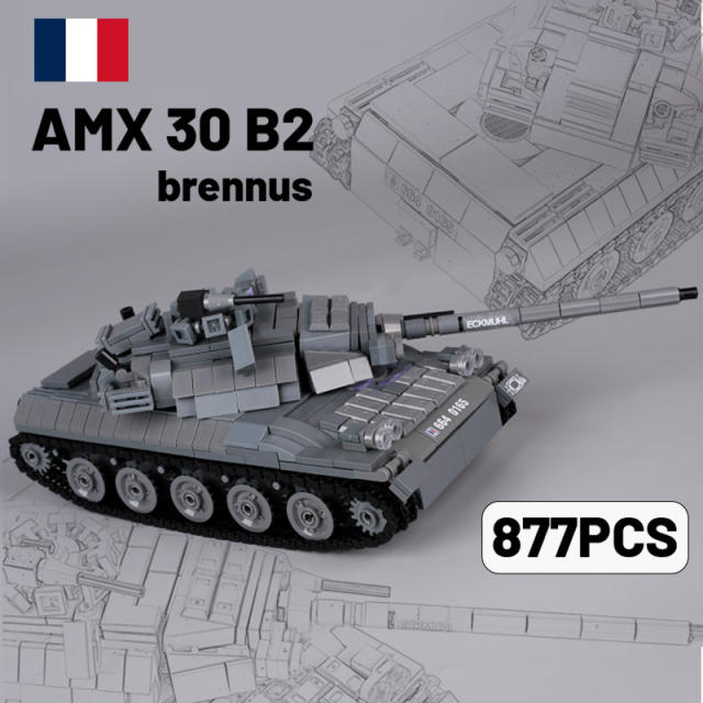 Military Series France AMX 30 Brennus Main Battle Tank Building Blocks War Army Soldiers Weapon Accessories Model Toys Gifts Boy