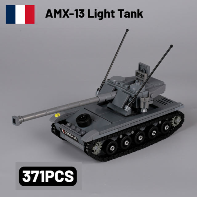 French Military Series AMX 13 Light Tank Building Blocks Army Soldiers Weapon Turret Track Cannon Artillery Minifigs Toys Gifts