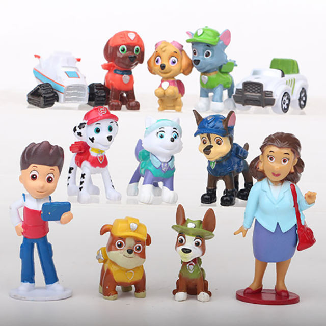 12PCS Paw Patrol Vocational Dogs Cute Action Figure Toy Ryder Chase Marshall Sky Anime Decoration Children Dolls Model Gifts