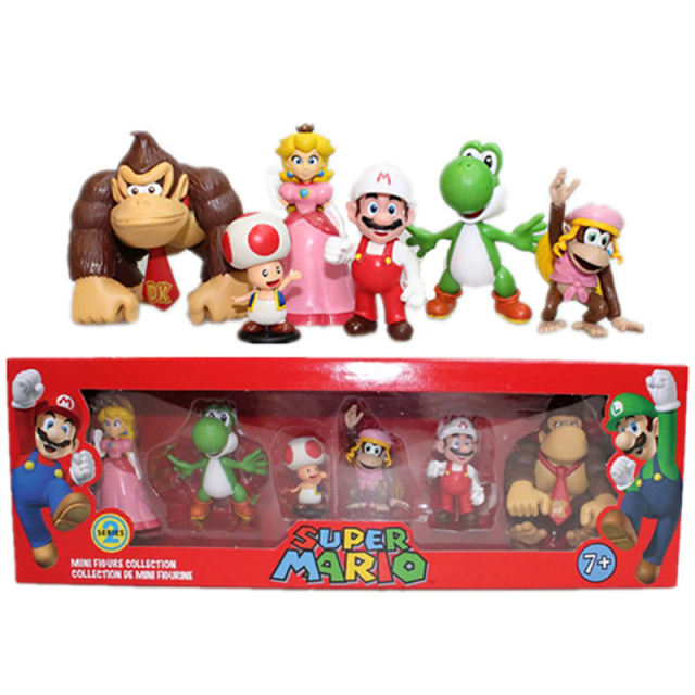 Super Mario Bros Action Figure Toys Set Luigi Yoshi Donkey Kong Mushroom Collection Children Birthday PVC Gifts 3D Game Model