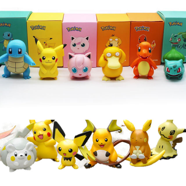 6PCS Pokemon Pikachu Charmander Psyduck Squirtle Jigglypuff Bulbasaur Bulbasaur Anime Figures Toys Model Kawaii Children Gifts