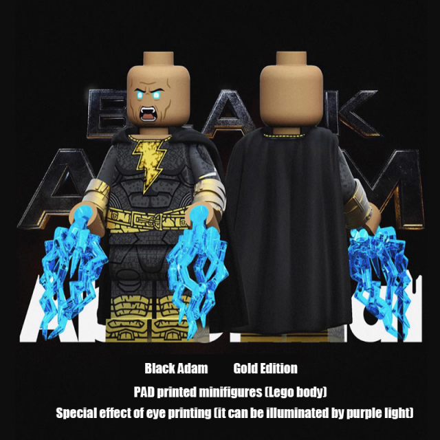 DC Coimcs Shazam Family Supervillain Black Adam Action Figure Building Blocks Teth Adam Cloak Hood Weapon Dwayne Johnson Toys
