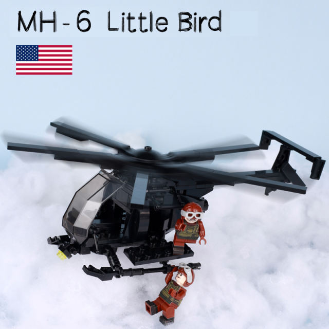 US Military Series MH6 Little Bird Helicopter Sticker Minifigs Building Blocks Aircraft Plane Army Soldiers Weapon Helmet Toys