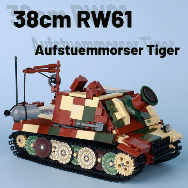 WW2 German Sturmtiger Self Propelled Assault Gun Sticker Minifigs Building Blocks Military Series Army Soldiers Weapon Cab Toys