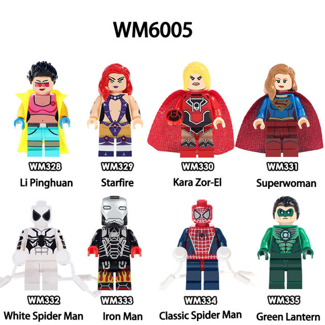 WM6005 Marvel Heroes Spider Man Green Lantern Minifigs Building Blocks DC Iron Man Superwoman Model Children Birthday Gifts Toys