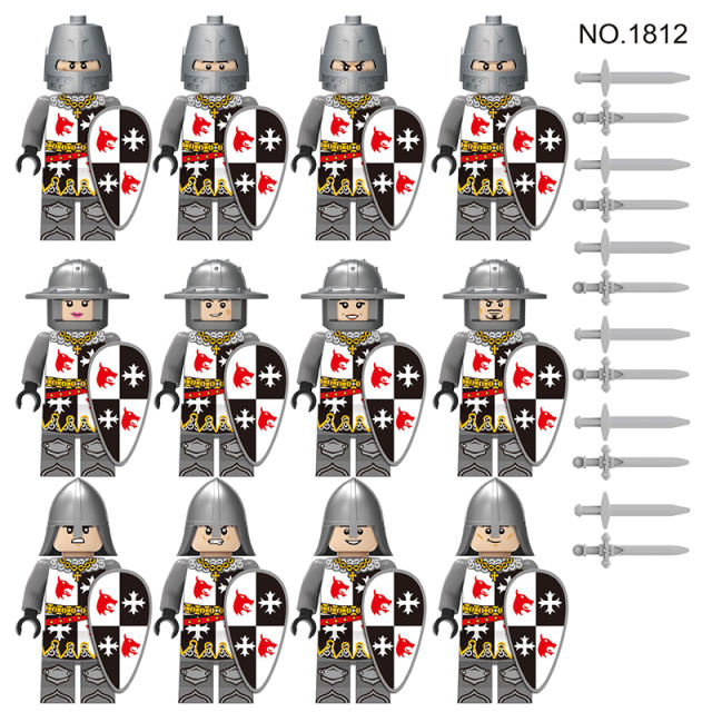 1812 Medieval Soldiers Minifigs Building Blocks Ancient Rome Series Castle Army Knight Helemt Weapon Shield Sword Officer Toys