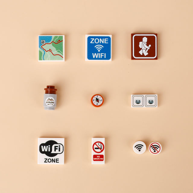 City Slogan Accessories Series Building Blocks Compass WIFI Zone Smoking Map Minifigs Switch Explore Street Sign Mark Toys Gifts