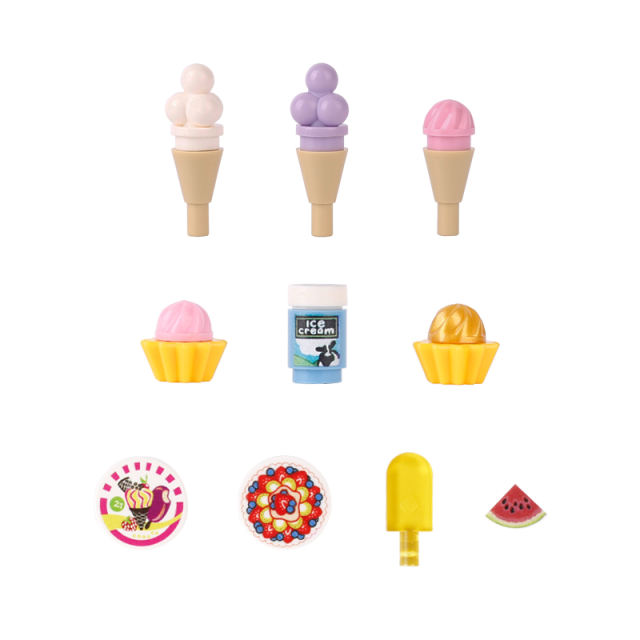MOC Ice Cream Series Building Blocks Dessert Popsicle Watermelon Strawberry Blueberry Cone Cake Accessories Decoration Toys Gift