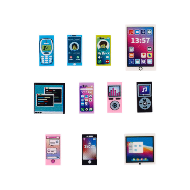 Electronic Product Series Printed Building Blocks Telephone Pad Mp3 Chat Facetime Mobile Smartphone Game Music Accessories Toys
