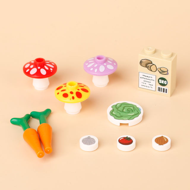 Vegetable Set Series Printed Building Blocks MOC City Farm Cabbage Carrot Mushroom Onion Potato Tomato Food Picnic Accessories