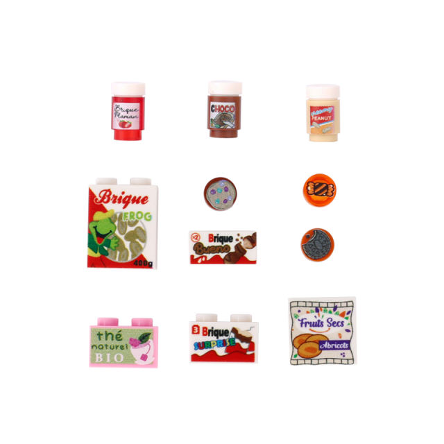 Sweets Groceries Seires Printed Building Blocks MOC City Shop Candy Cookies Chocolate Crisps Strawberry Jam Accessories Toy Gift