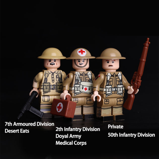 WW2 Military Series Private Division Action Figures Infantry Medical Army Minifigs Building Blocks Weapon Helmet Kids Gifts Toys