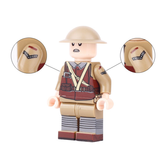 055YL WW1 British Soldiers Military Series Minifigs Building Blocks Helmet Gun Weapon Army Accessories Model Vest Toys Boys Gift