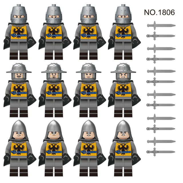 1806 Medieval Soldiers Series Minifigs Building Blocks Ancient Rome Army Castle Knight Helemt Weapon Shield Sword Officer Toys
