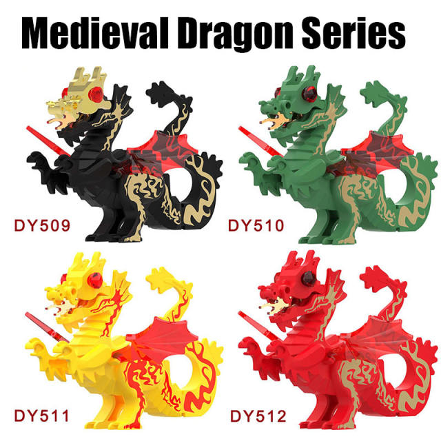 Medieval Series Fire Dragon Building Blocks Middle Ages Castle Lion Knight Mount Ancient Syrax Meleys Wing Accessories Toys Boys