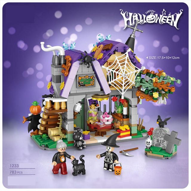 City Series Halloween Hut Minifigs Building Blocks Dog Animal Princess Skull Horse Accessories Witch Festival Toys Gifts Boys