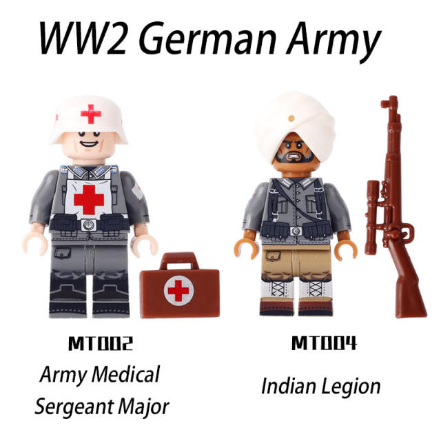 WW2 German Army Medical Sergeant Major Sanitätsfeldwebel Indian Legion Minifigs Building Blocks Weapon Army Gun Medical Kit Toy
