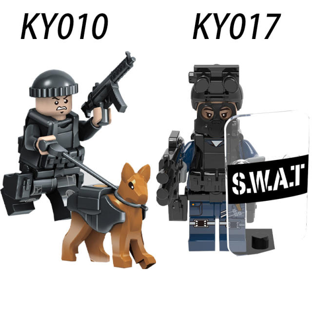 KY010 KY017 Ghost SWAT Team Dog Handler Military Minifigs Building Blocks Weapon Shield Animal Gun Army Soldiers Accessories Toy