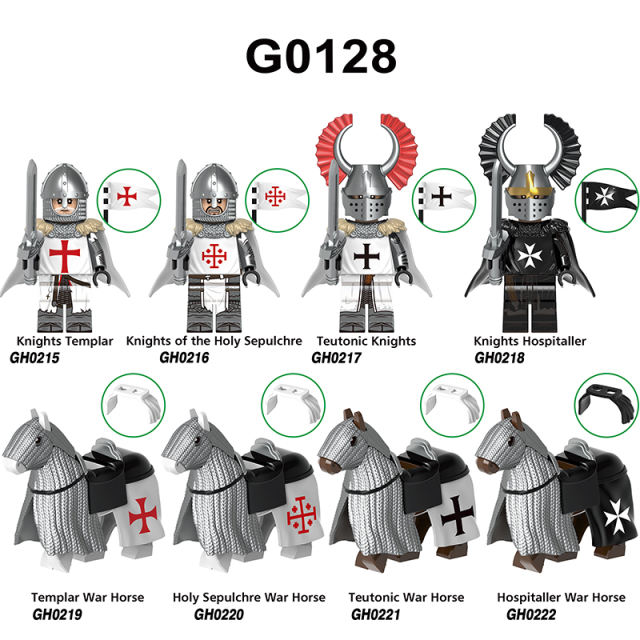 G0128 Medieval Soldiers Military Minifigs Building Blocks Empire Temple Knight Battle Priest Weapon Helmet Shield Armored Toys