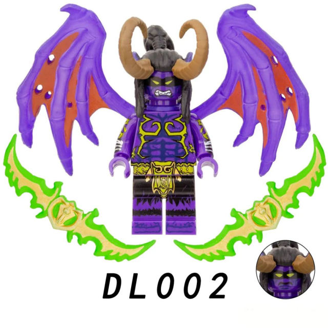 DL002 WarcraftⅢ Game Series Illidan Stormrage Minifigs Building Blocks Frozen Throne Weapon Swing Horn Accessories Toys Boy Gift