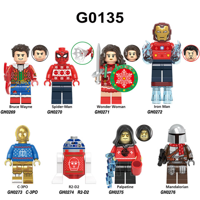 G0135 Christmas Series American DC Comics Superheroes Minifigs Builiding Blocks Bruce Wayne Spider Man Mandalorian Toy Boys Gift