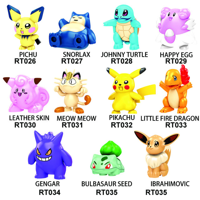 RT026-036 Pokemon Pikachu Charmander Psyduck Squirtle Bulbasaur Seed Gengar Anime Figures Toys Model Kawaii Children Gifts Toys