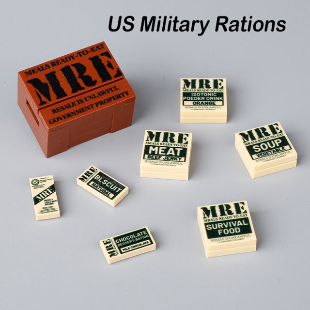 MOC WW2 US Military Rations Food Bonfire Building Blocks Russian Soldiers France Army Figures Accessories Bricks Assemble Toys