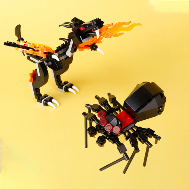 MOC City Animal Series Black Spider Castle Fire Dragon Building Blocks Kit Animals Insect Monster Bricks Assemble Toys Boys Gift