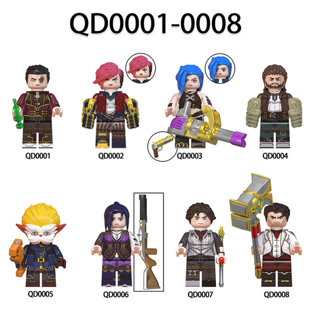 OD0001-0008 Anime Game Series LOL Alliance Minifigs Jinkesi Building Blocks Jess Action Figures Model Children Gifts Toys