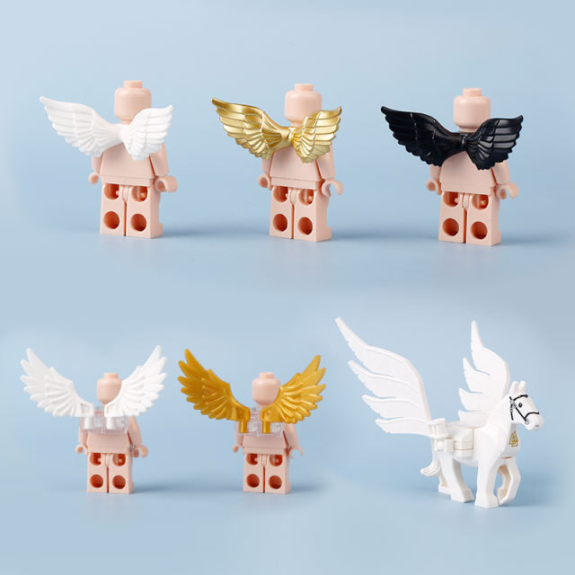 MOC Angle Chrome Golden Wings Building Blocks Kit Plating Shiny Feather Animals Flying Horse Blocks Assemble Toys Compatible
