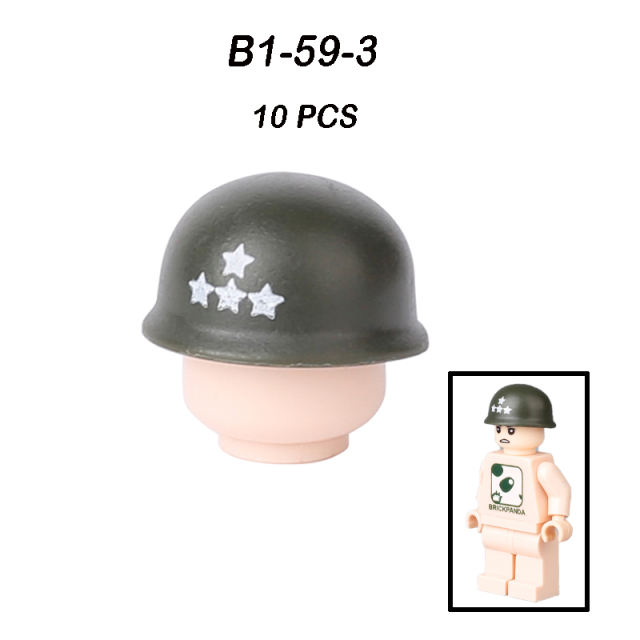 Military US Grid Helmet Cap Building Block WW2 Admiral Lieutenant General Hats Soliders Weapon Assemble Children Gifts Boy Toys