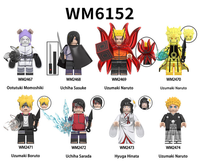 WM6152 Naruto Series Uzumaki Boruto Minifigs Uchiha Sasuke Building Blocks Hyuga Hinata Anime Action Figures Children Toys Gifts
