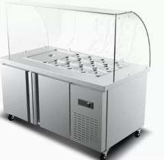 Commercial Stainless Steel Under Counter Salad Fridge with Glass Cover