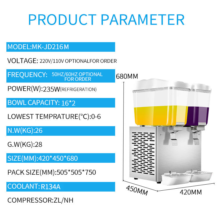 Drink Juice Dispenser 2 Tanks 16Lx2