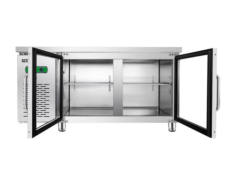 Commercial Stainless Steel Under Counter Refrigerator Glass Doors Workbench Fridge