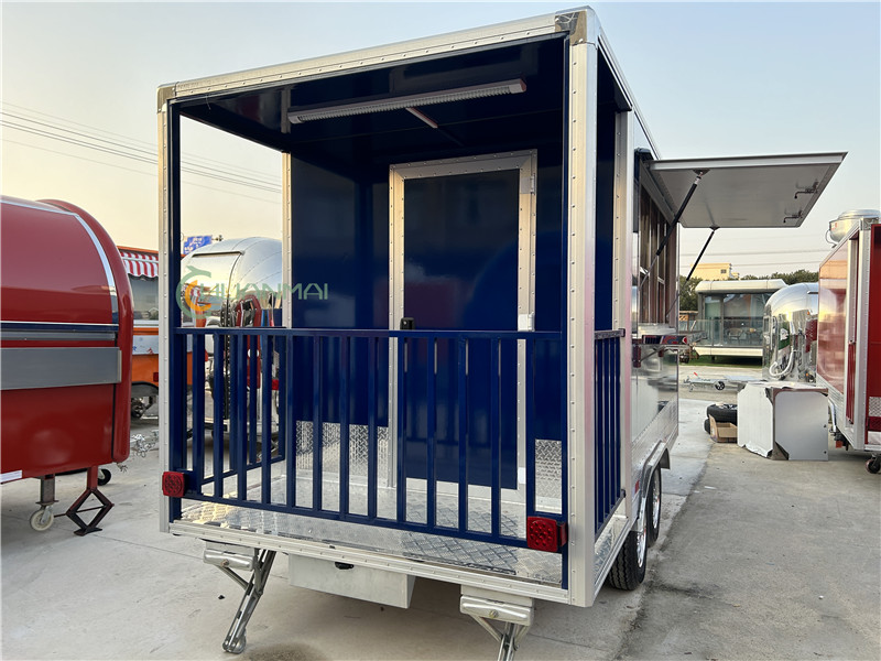 Blue Food Truck Coffee Food Trailers with Balcony 380x210x260cm