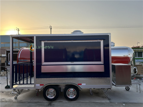 Blue Food Truck Coffee Food Trailers with Balcony 380x210x260cm