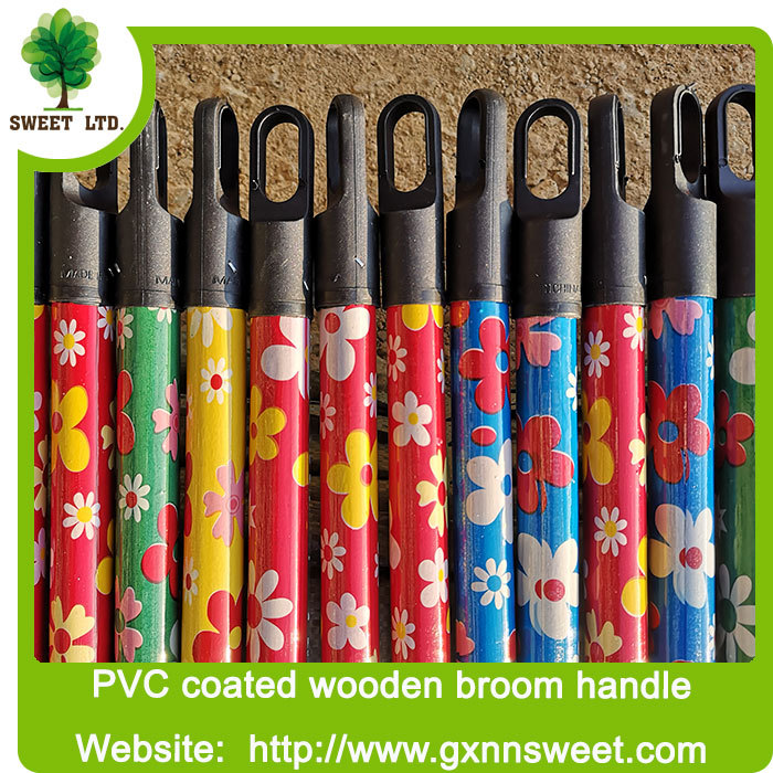 Flower design 2.2x120cm PVC coated Wooden broomstick