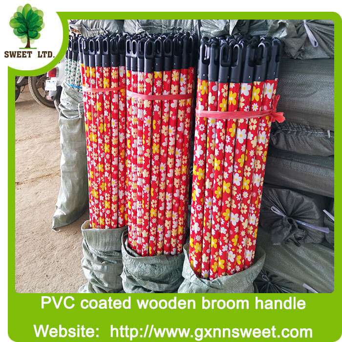Sweet factory Flower design 2.2x120cm PVC coated Wooden broomstick
