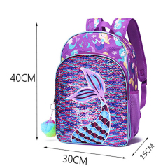 Purple Mermaid School Backpack for kids and Teenagers