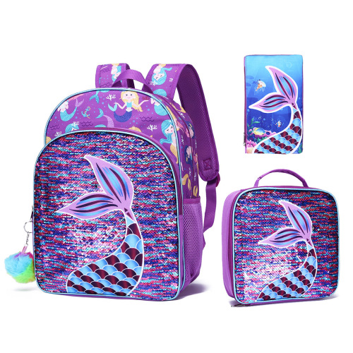 Purple Mermaid School Backpack for kids and Teenagers