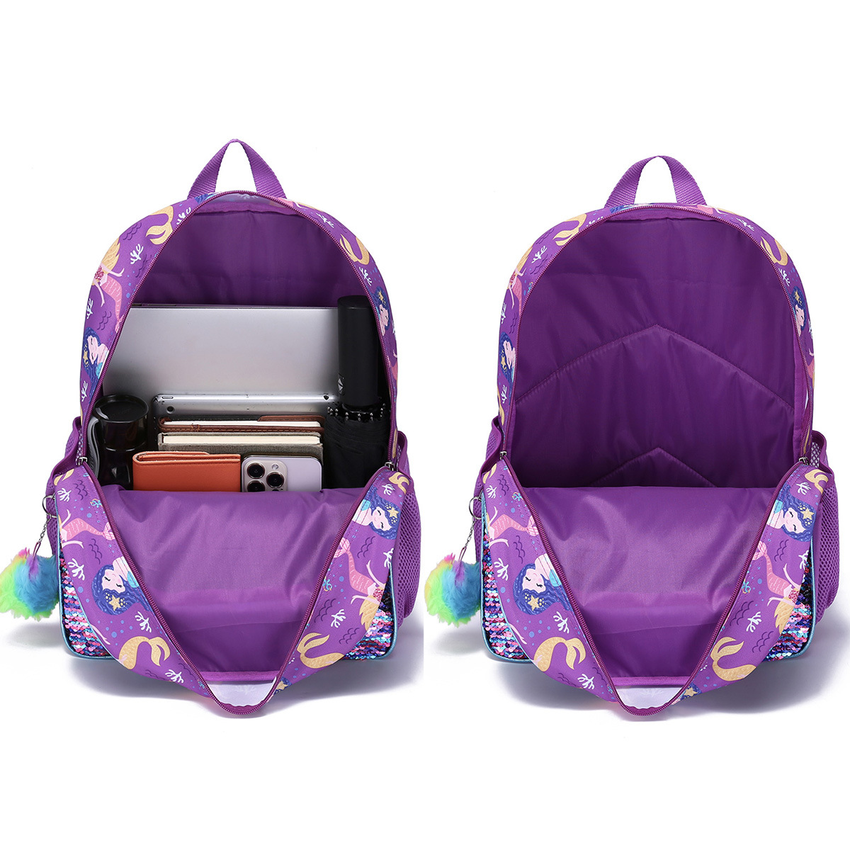 Purple Mermaid School Backpack for kids and Teenagers